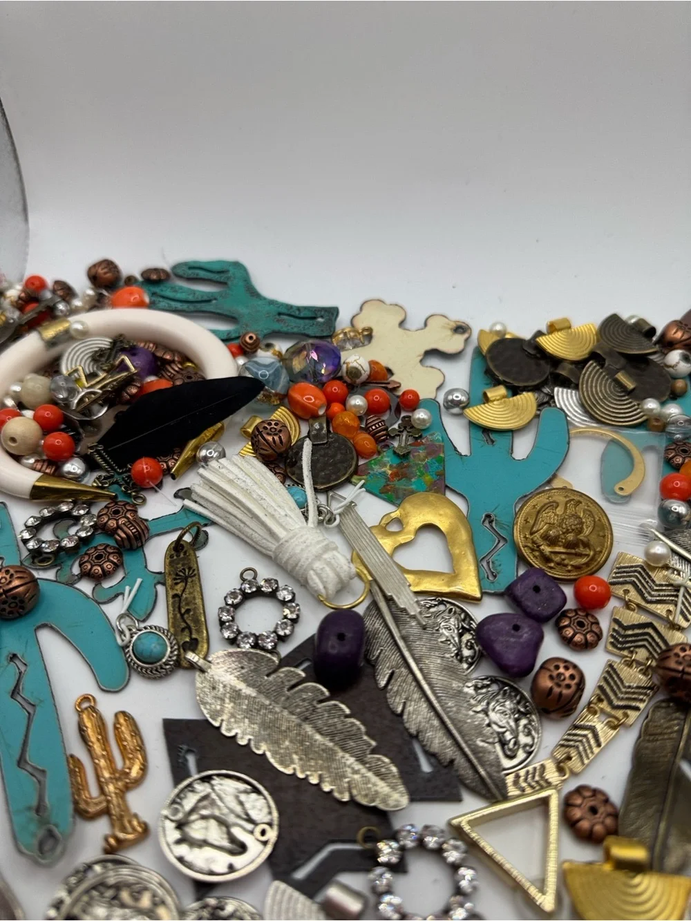 Vintage Western Boho  Mixed Metal and Turquoise Charm Set Findings box 36